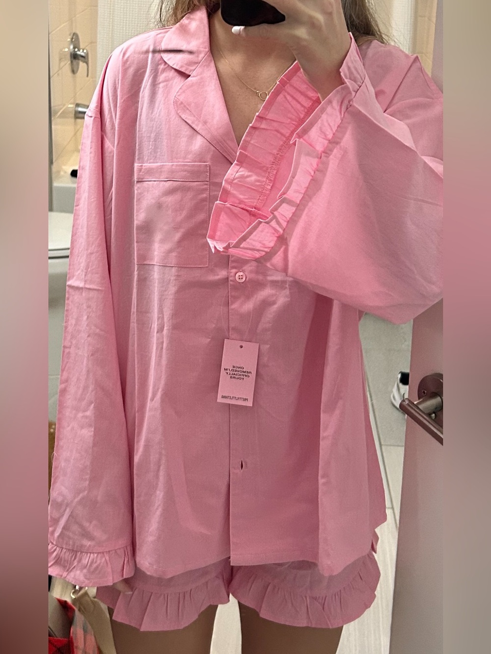 Pink Ruffle-Trim Pj set